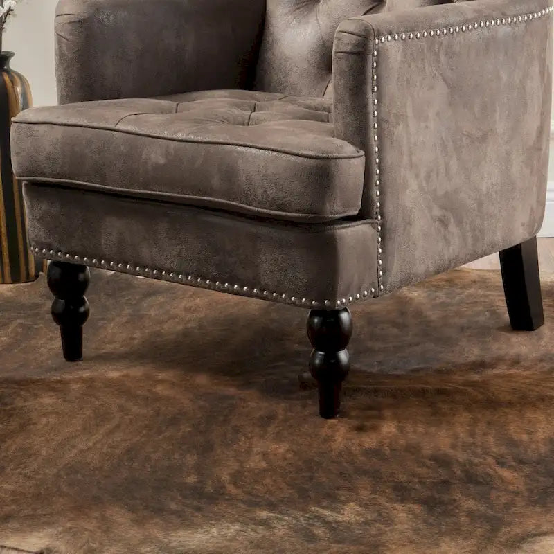 Fauteuil de club en microfibre gris-brun/ardoise, une place