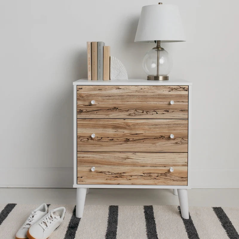Commode à tiroirs bicolore blanc/naturel (3/4/5 tiroirs)