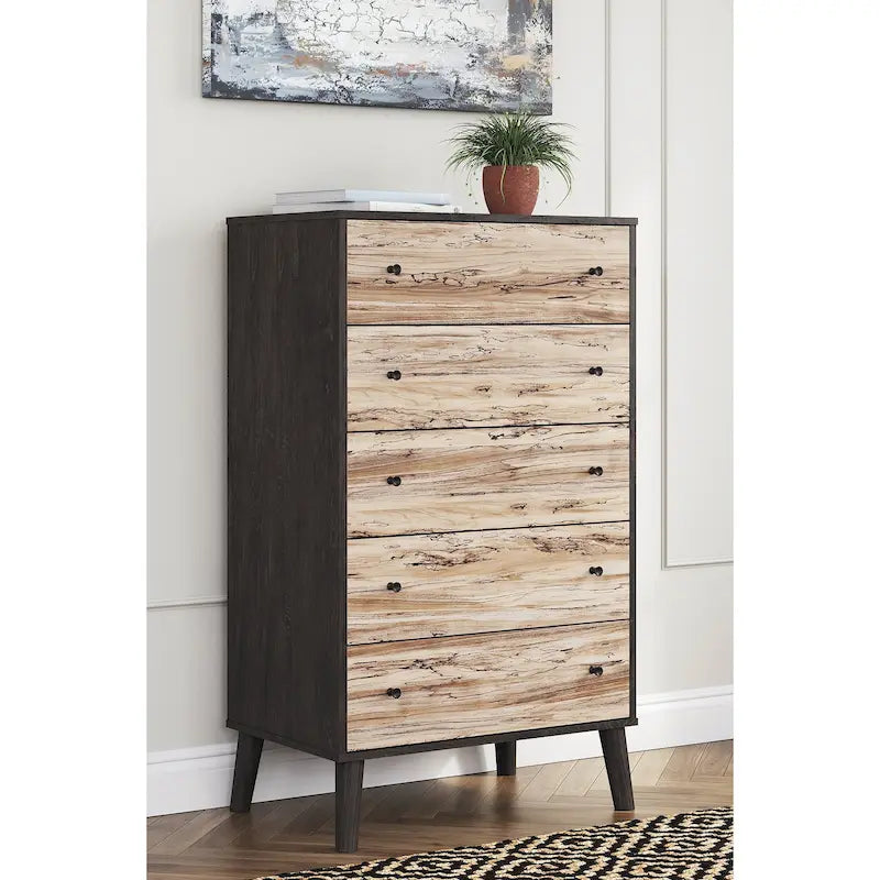 Commode à tiroirs bicolore blanc/naturel (3/4/5 tiroirs)