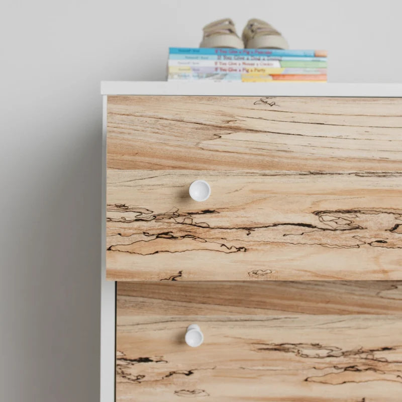 Commode à tiroirs bicolore blanc/naturel (3/4/5 tiroirs)