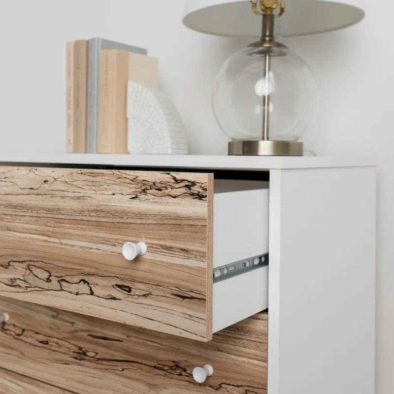 Commode à tiroirs bicolore blanc/naturel (3/4/5 tiroirs)