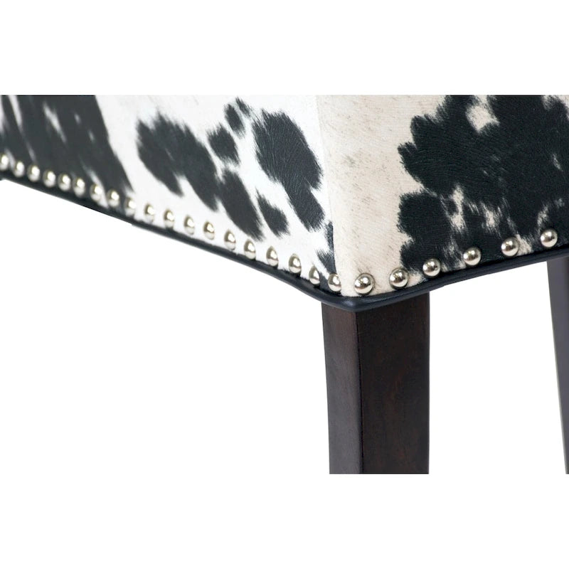 Chaise de salle à manger capitonnée à oreilles cloutée, noir et blanc, lot de 2