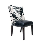 Chaise de salle à manger capitonnée à oreilles cloutée, noir et blanc, lot de 2