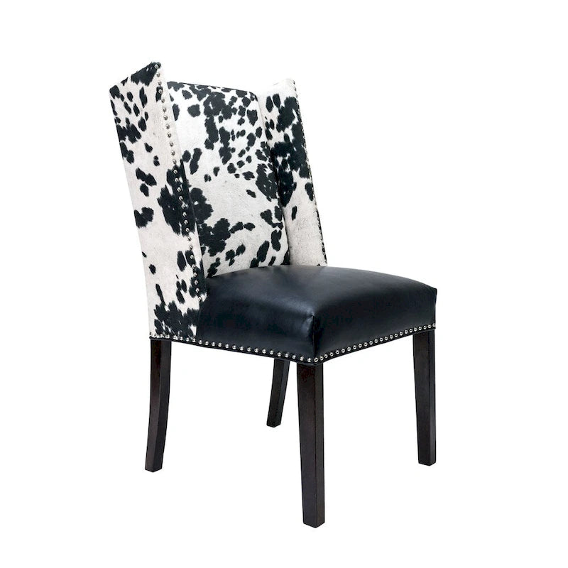 Chaise de salle à manger capitonnée à oreilles cloutée, noir et blanc, lot de 2