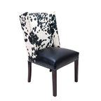 Chaise de salle à manger capitonnée à oreilles cloutée, noir et blanc, lot de 2