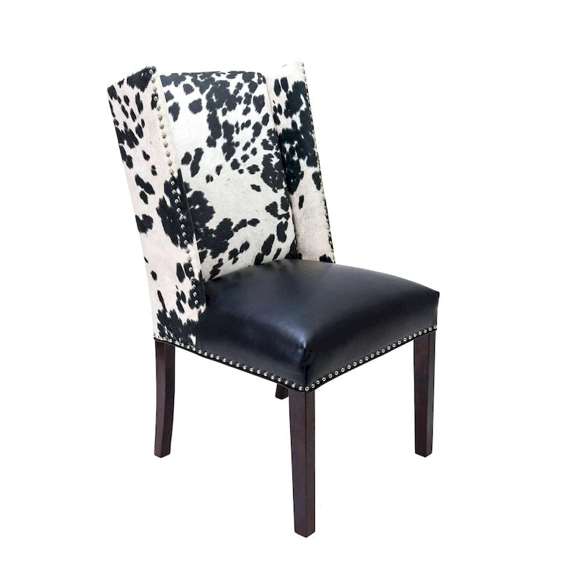 Chaise de salle à manger capitonnée à oreilles cloutée, noir et blanc, lot de 2