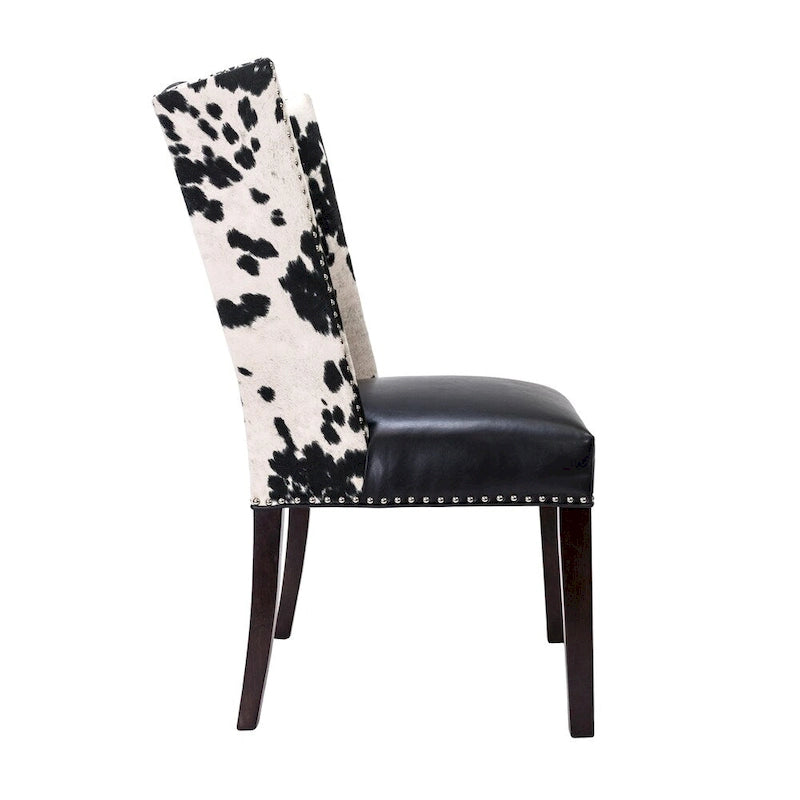 Chaise de salle à manger capitonnée à oreilles cloutée, noir et blanc, lot de 2