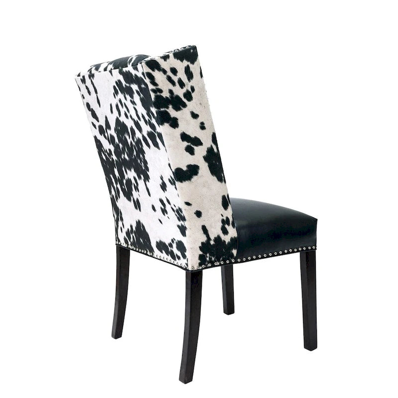 Chaise de salle à manger capitonnée à oreilles cloutée, noir et blanc, lot de 2