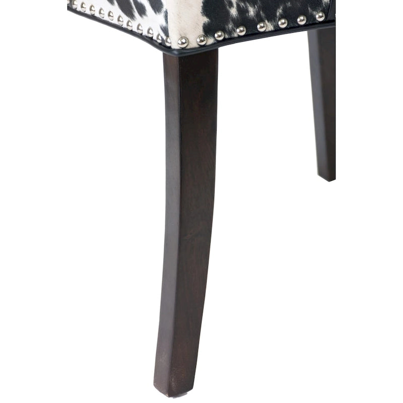 Chaise de salle à manger capitonnée à oreilles cloutée, noir et blanc, lot de 2
