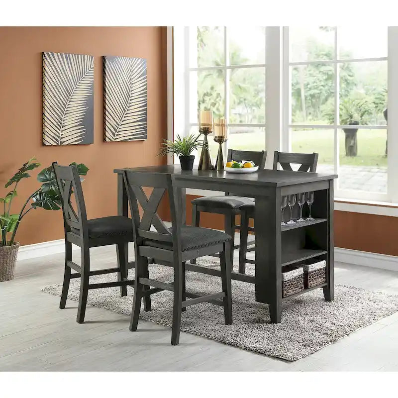 Chaises de comptoir à dossier en X gris foncé, lot de 2