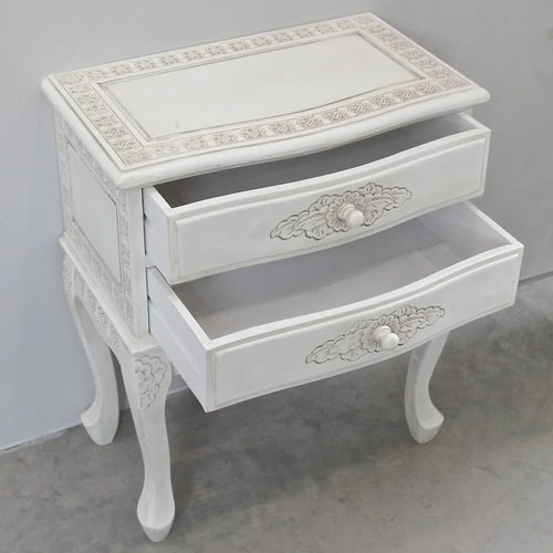 Table d'appoint à 2 tiroirs blanc antique, modèle simple