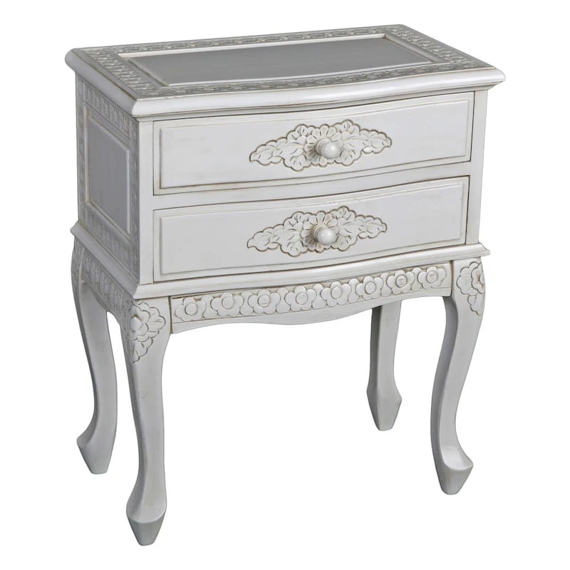 Table d'appoint à 2 tiroirs blanc antique, modèle simple
