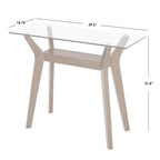 Table console en noyer avec plateau en verre et étagère