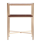 Table d'appoint à 2 niveaux en similicuir marbre blanc/brun avec étagère ouverte
