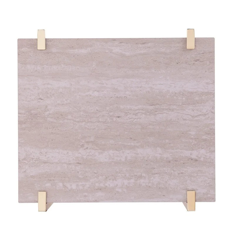 Table d'appoint à 2 niveaux en similicuir marbre blanc/brun avec étagère ouverte