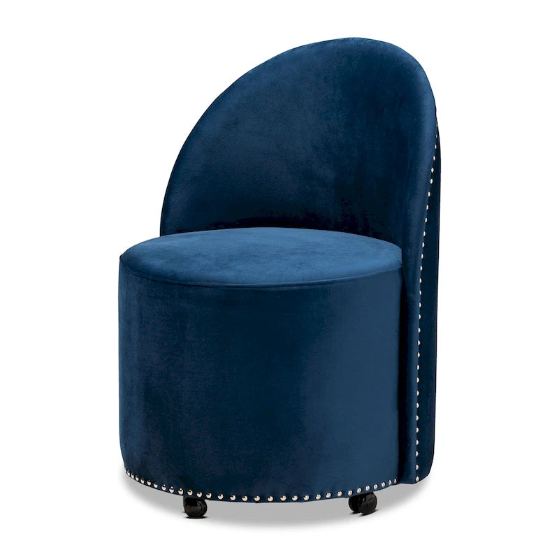 Fauteuil d'appoint roulant en velours bleu marine et gris, une place
