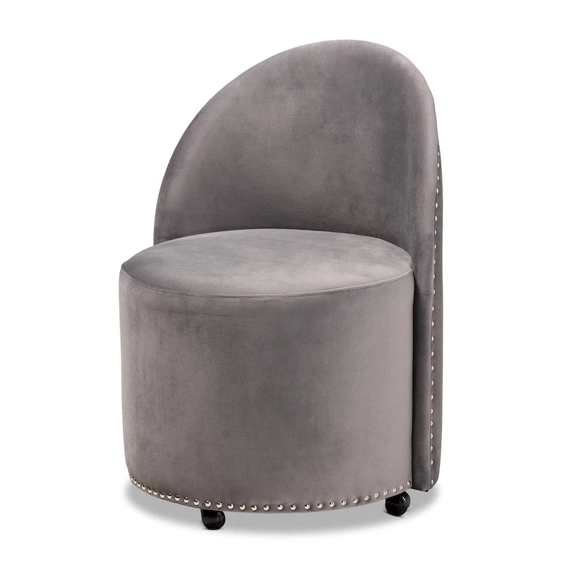 Fauteuil d'appoint roulant en velours bleu marine et gris, une place