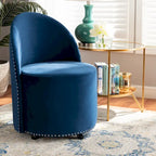 Fauteuil d'appoint roulant en velours bleu marine et gris, une place