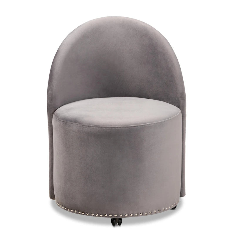 Fauteuil d'appoint roulant en velours bleu marine et gris, une place