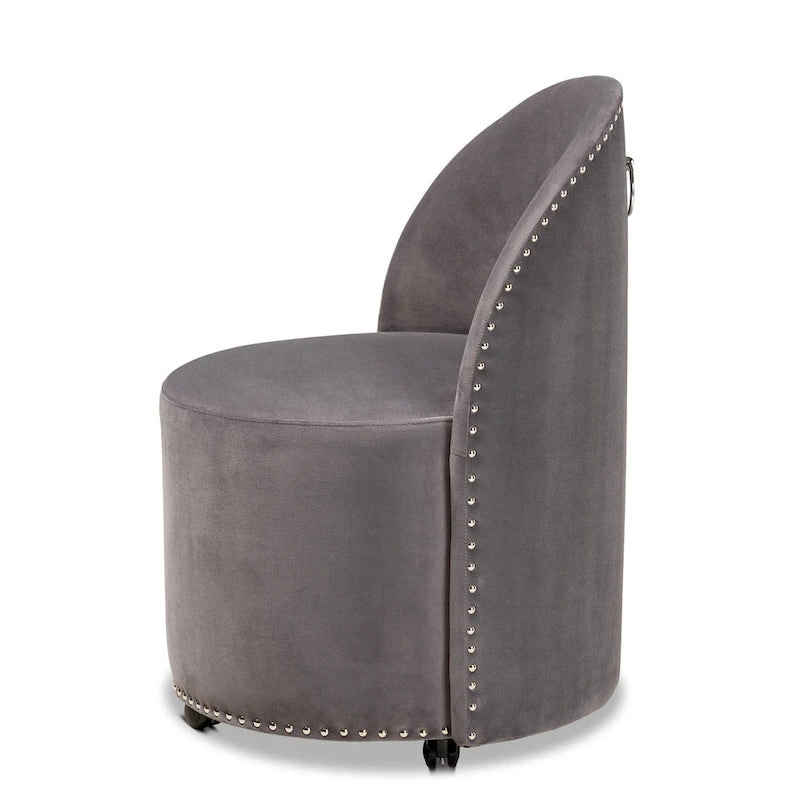 Fauteuil d'appoint roulant en velours bleu marine et gris, une place