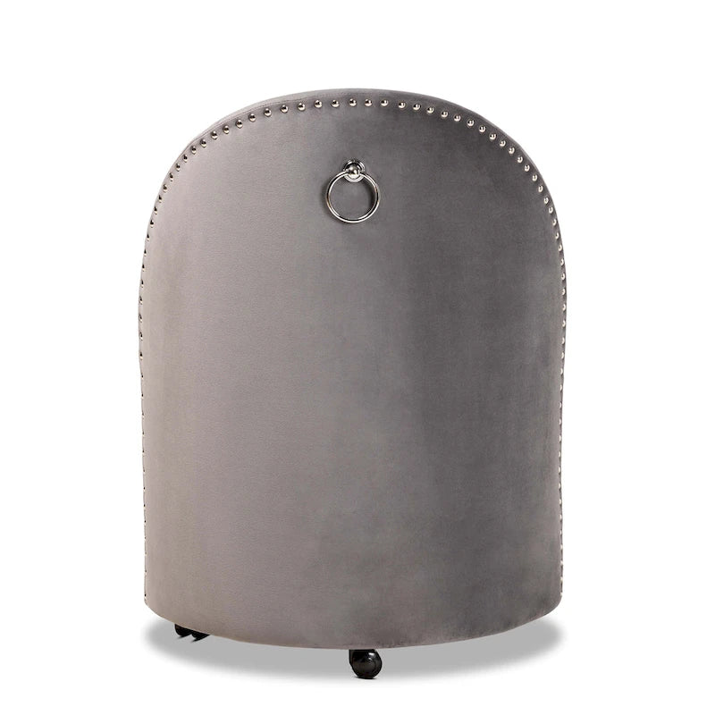 Fauteuil d'appoint roulant en velours bleu marine et gris, une place