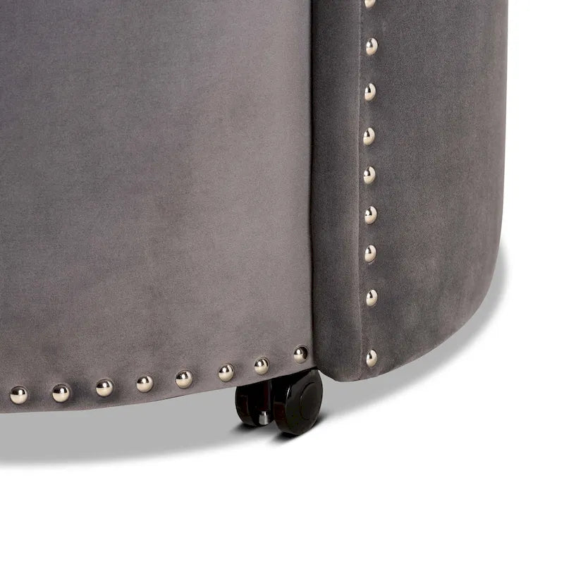 Fauteuil d'appoint roulant en velours bleu marine et gris, une place