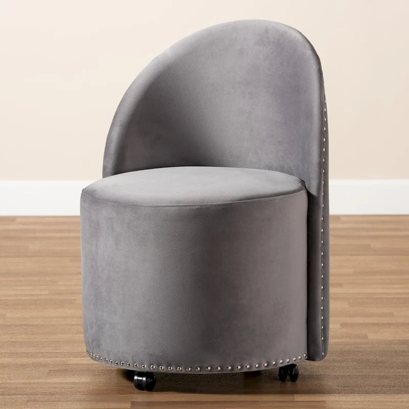 Fauteuil d'appoint roulant en velours bleu marine et gris, une place