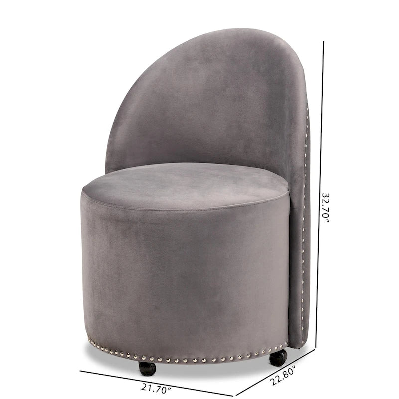 Fauteuil d'appoint roulant en velours bleu marine et gris, une place