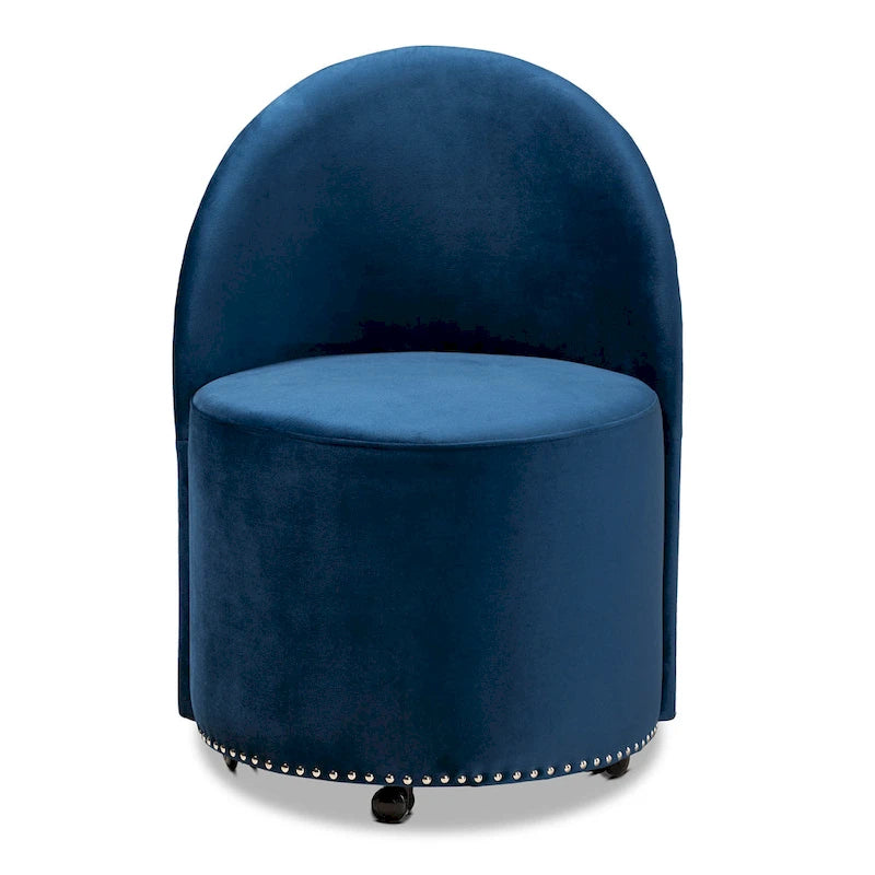 Fauteuil d'appoint roulant en velours bleu marine et gris, une place