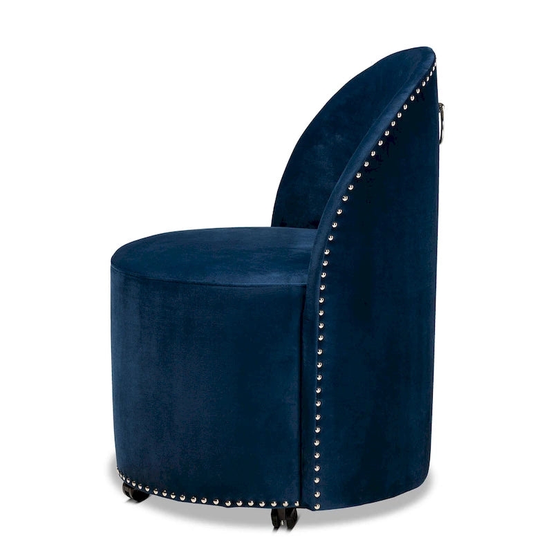 Fauteuil d'appoint roulant en velours bleu marine et gris, une place