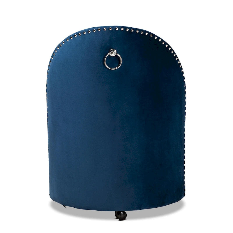 Fauteuil d'appoint roulant en velours bleu marine et gris, une place