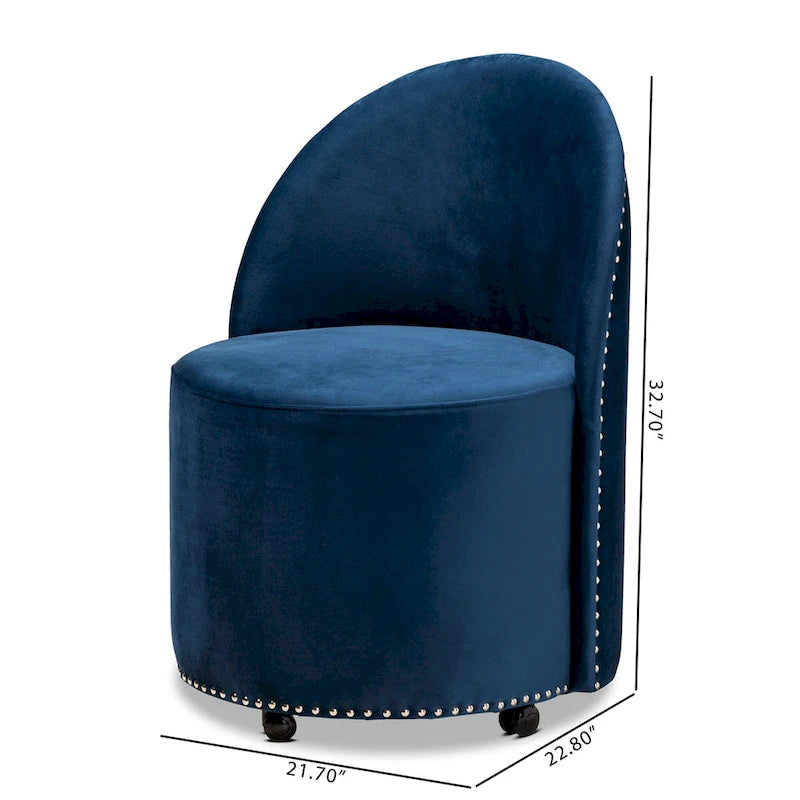Fauteuil d'appoint roulant en velours bleu marine et gris, une place