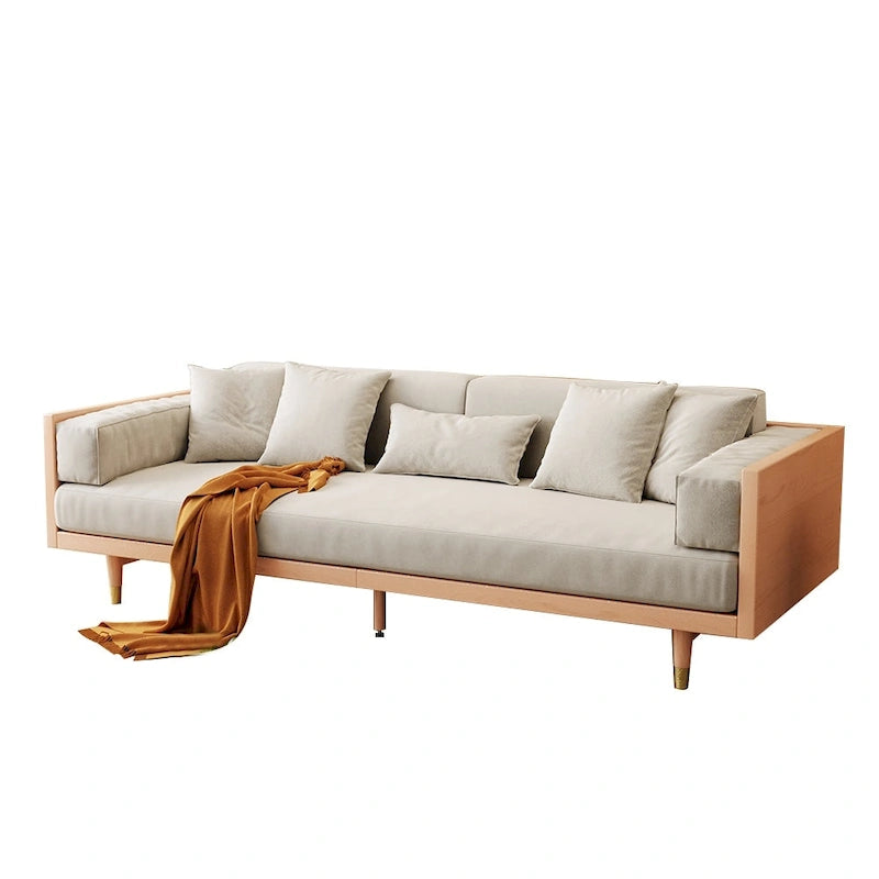 Canapé 3 places en coton et lin beige/café pour 3 personnes
