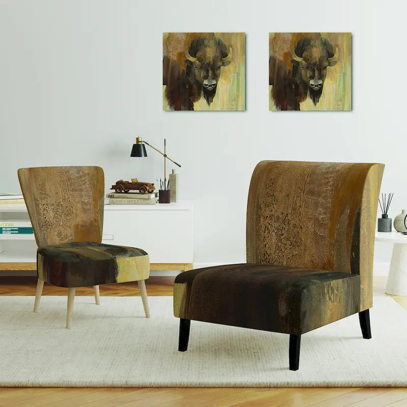 Fauteuil d'appoint de ferme rembourré imprimé bison marron et noir - Une place