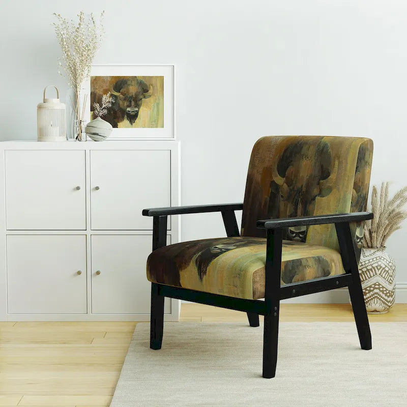 Fauteuil d'appoint de ferme rembourré imprimé bison marron et noir - Une place