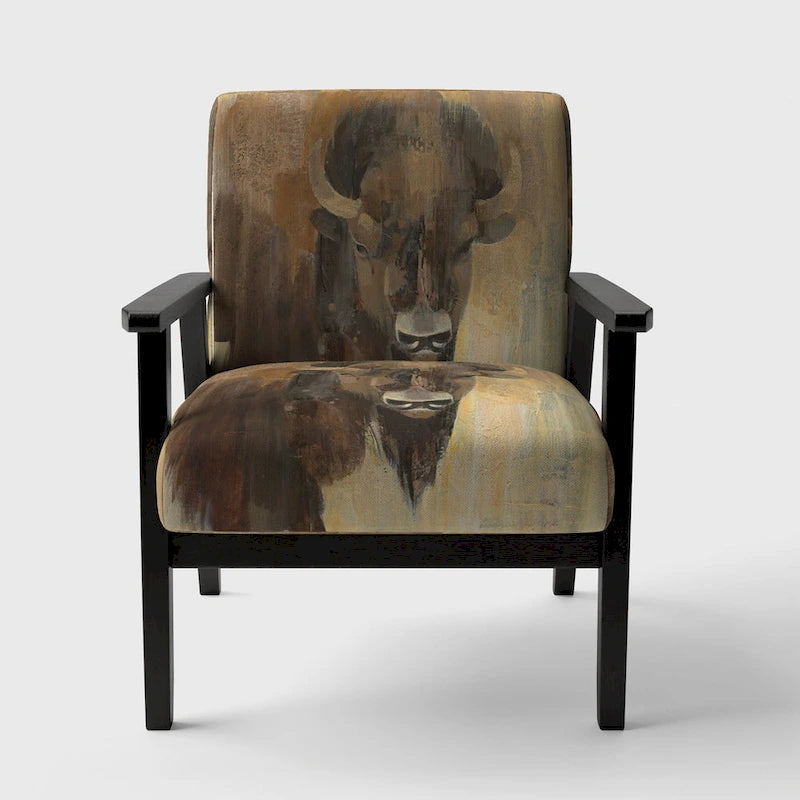 Fauteuil d'appoint de ferme rembourré imprimé bison marron et noir - Une place