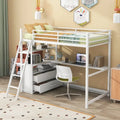Lit mezzanine simple blanc/noir avec bureau, étagères et tiroirs, pour 1 personne