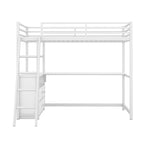 Lit mezzanine simple blanc/noir avec bureau, étagères et tiroirs, pour 1 personne