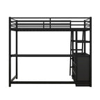 Lit mezzanine simple blanc/noir avec bureau, étagères et tiroirs, pour 1 personne