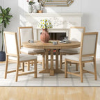Ensemble de salle à manger rond extensible 5 pièces en bois naturel/noir pour 6 personnes