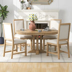 Ensemble de salle à manger rond extensible 5 pièces en bois naturel/noir pour 6 personnes