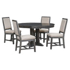 Ensemble de salle à manger rond extensible 5 pièces en bois naturel/noir pour 6 personnes
