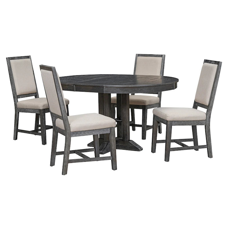Ensemble de salle à manger rond extensible 5 pièces en bois naturel/noir pour 6 personnes