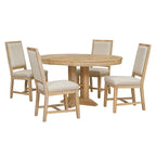 Ensemble de salle à manger rond extensible 5 pièces en bois naturel/noir pour 6 personnes