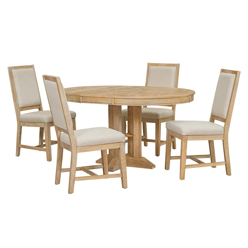 Ensemble de salle à manger rond extensible 5 pièces en bois naturel/noir pour 6 personnes