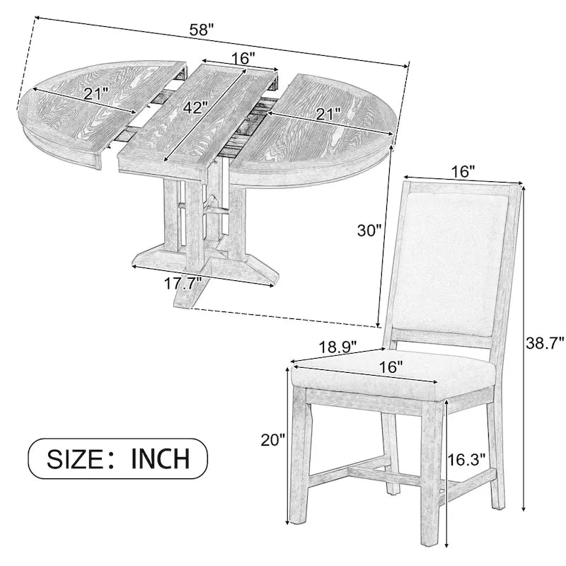 Ensemble de salle à manger rond extensible 5 pièces en bois naturel/noir pour 6 personnes
