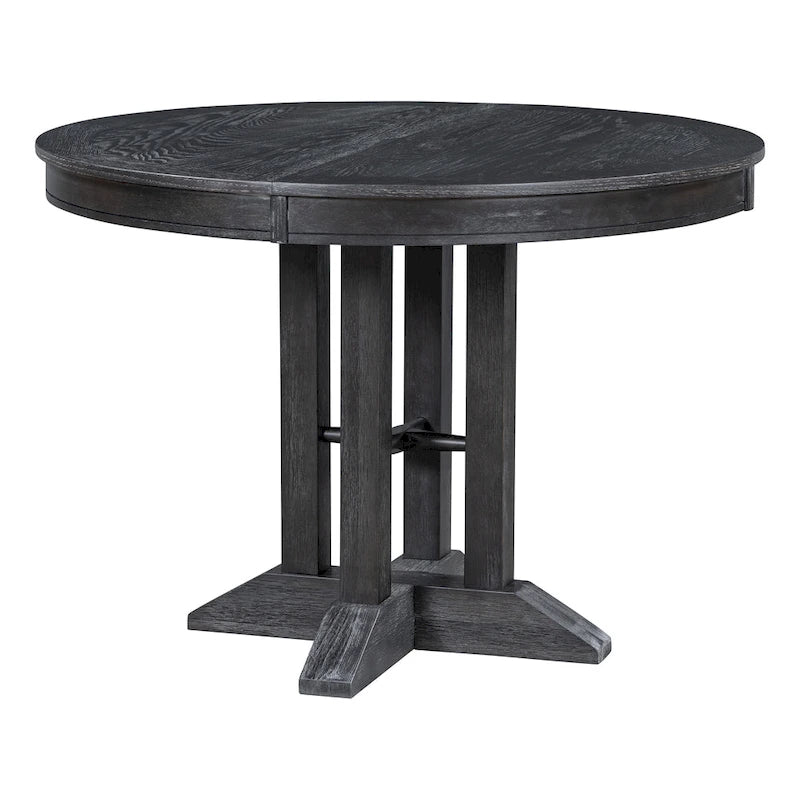 Ensemble de salle à manger rond extensible 5 pièces en bois naturel/noir pour 6 personnes