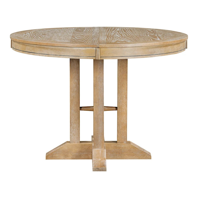 Ensemble de salle à manger rond extensible 5 pièces en bois naturel/noir pour 6 personnes
