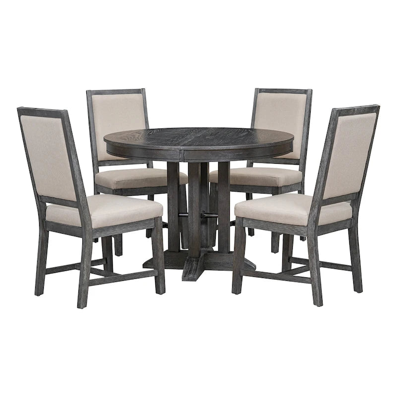 Ensemble de salle à manger rond extensible 5 pièces en bois naturel/noir pour 6 personnes