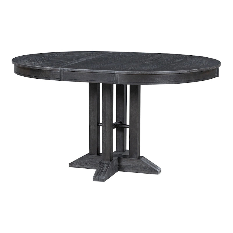 Ensemble de salle à manger rond extensible 5 pièces en bois naturel/noir pour 6 personnes